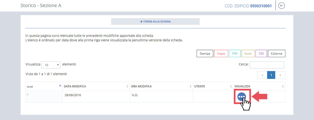 immagine pagina storico, pulsante visualizza