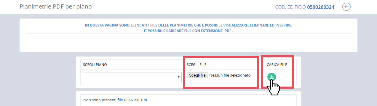 immagine pagina file pdf per piano, caricamento file