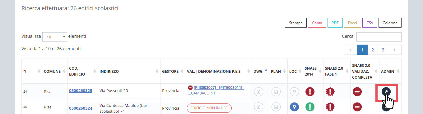 immagine icona admin nella tabella risultati ricerca