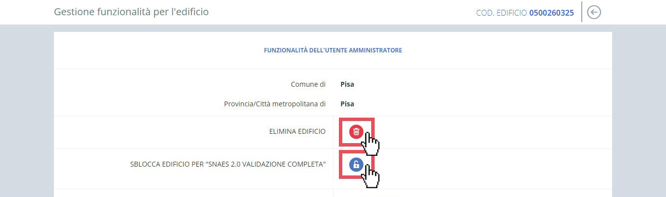 immagine pagina gestione funzionalità per l'edificio