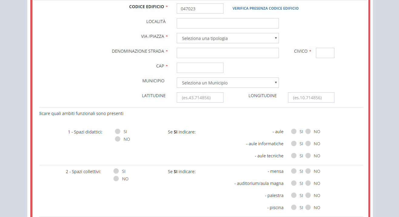 immagine pagina nuovo edificio scolastico, finestra creazione, compilazione form