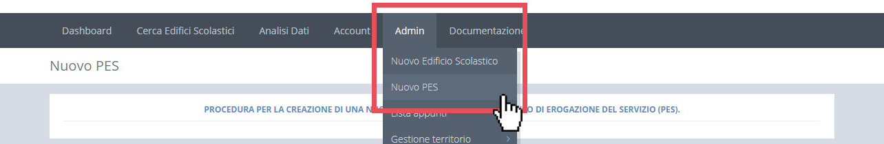immagine menu admin, nuovo pes