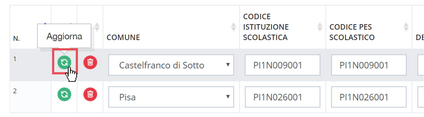 immagine icona "aggiorna" nella tabella dei risultati di ricerca