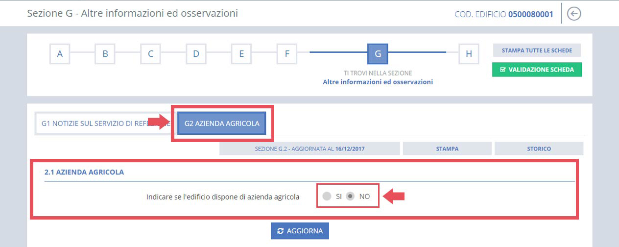 immagine pagina Sezione G2 azienda agricola, risposta negativa