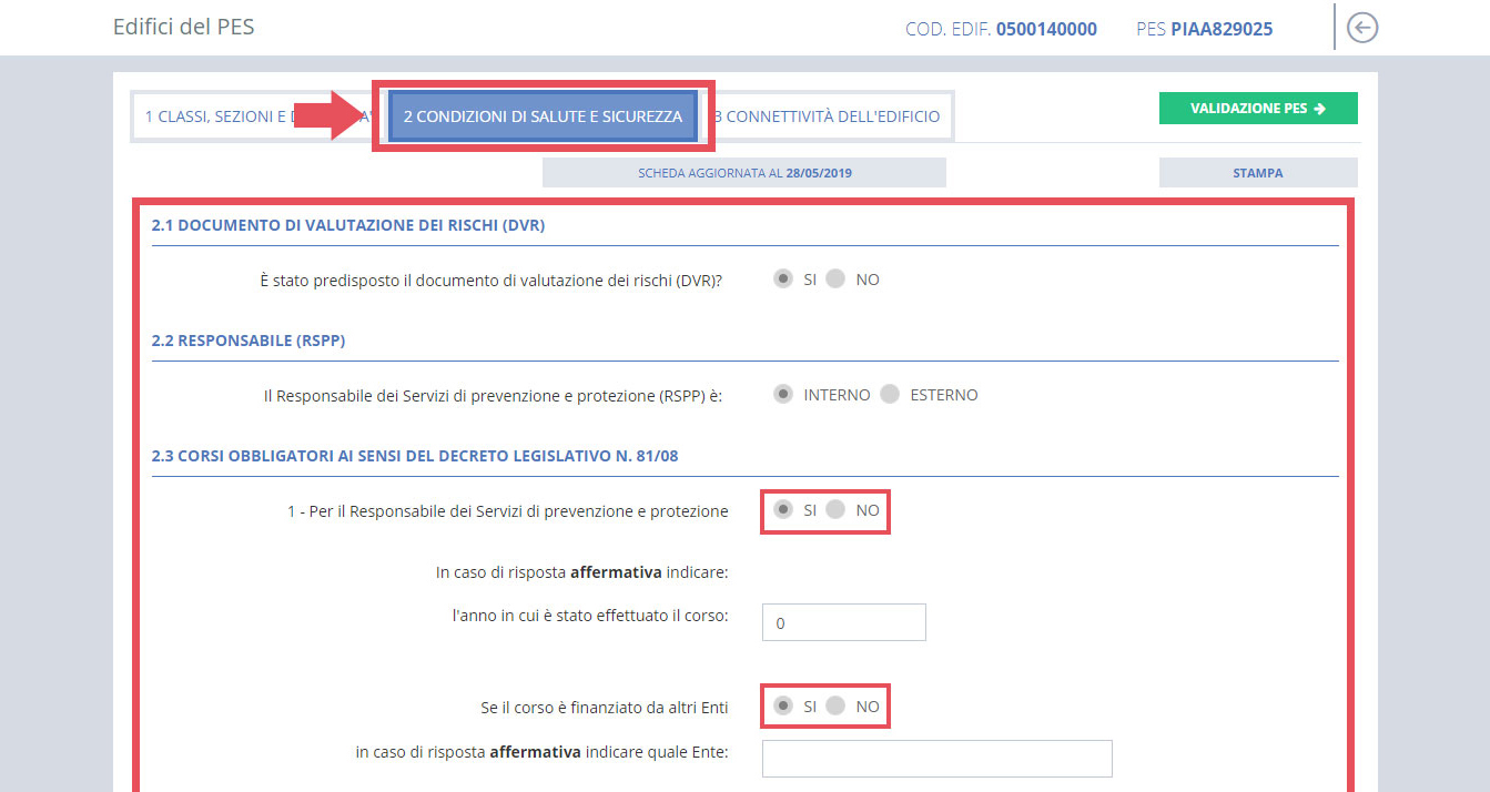 immagine pagina edifici del pes, 2 condizioni di salute e sicurezza, risposte affermative