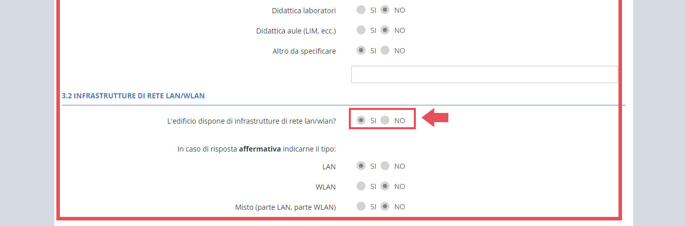 immagine pagina edifici del pes, 3 connettività dell'edificio, risposte affermative