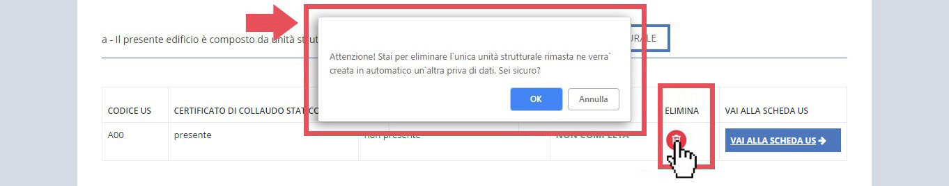 immagine pagina sezione B1 ubicazione, punto 1.2 unità strutturali, eliminazione dell'unica scheda presente