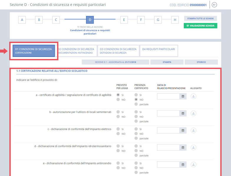 immagine pagina sezione D1 condizioni di sicurezza - certificazioni