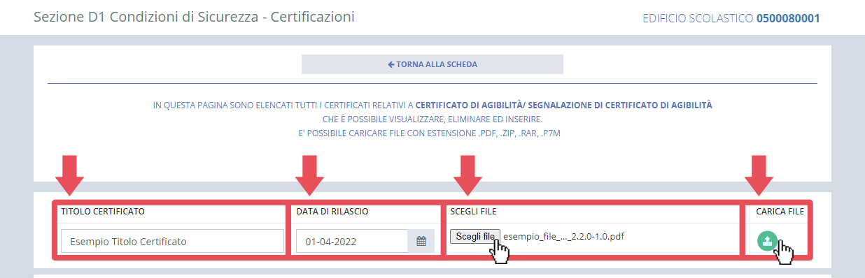 immagine pagina caricamento file certificati